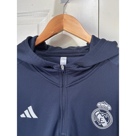 Adidas Real Madrid Authentic Soccer 1/4 Zip Hoodie Jacket Navy Blue Size XL - Picture 2 of 10